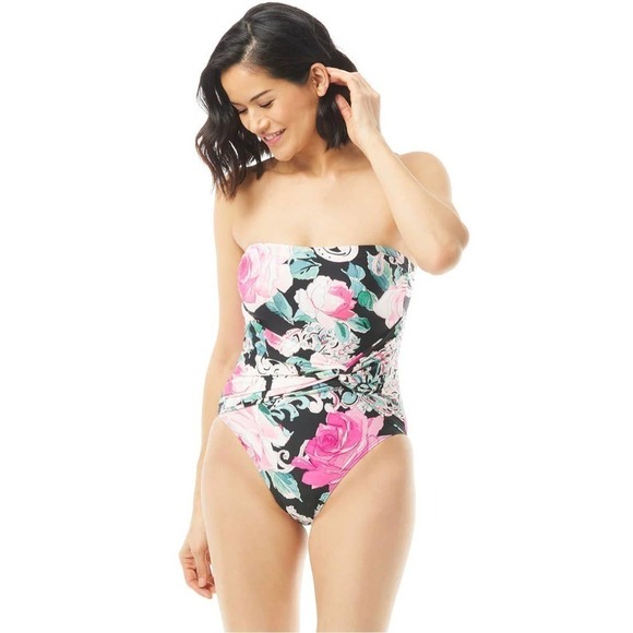 Carmen Marc Valvo: One Piece Botanico Rosa Knot Front Bandeau Size 8 - Picture 2 of 14